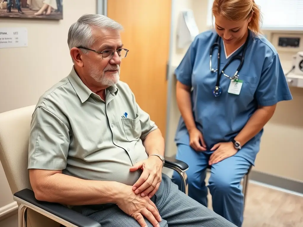 A veteran receiving medical care in a clinic.