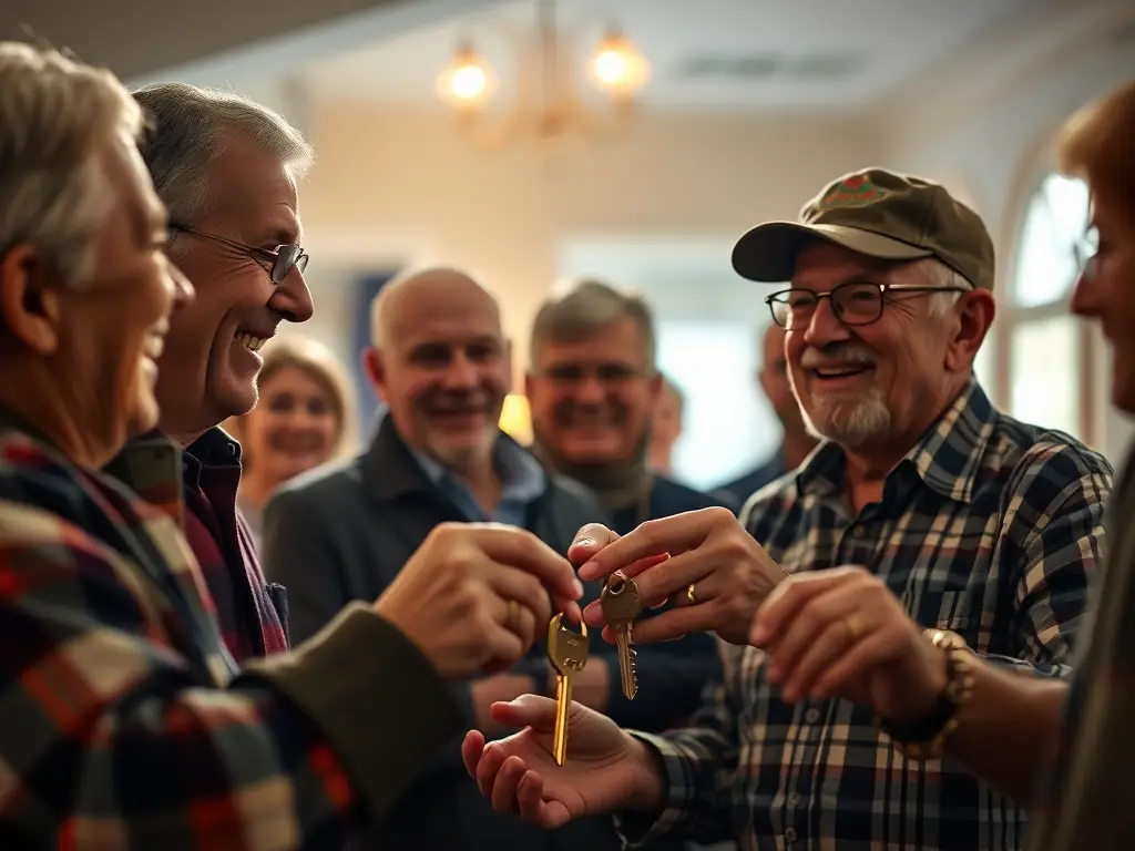 Veterans receiving keys to their new homes.