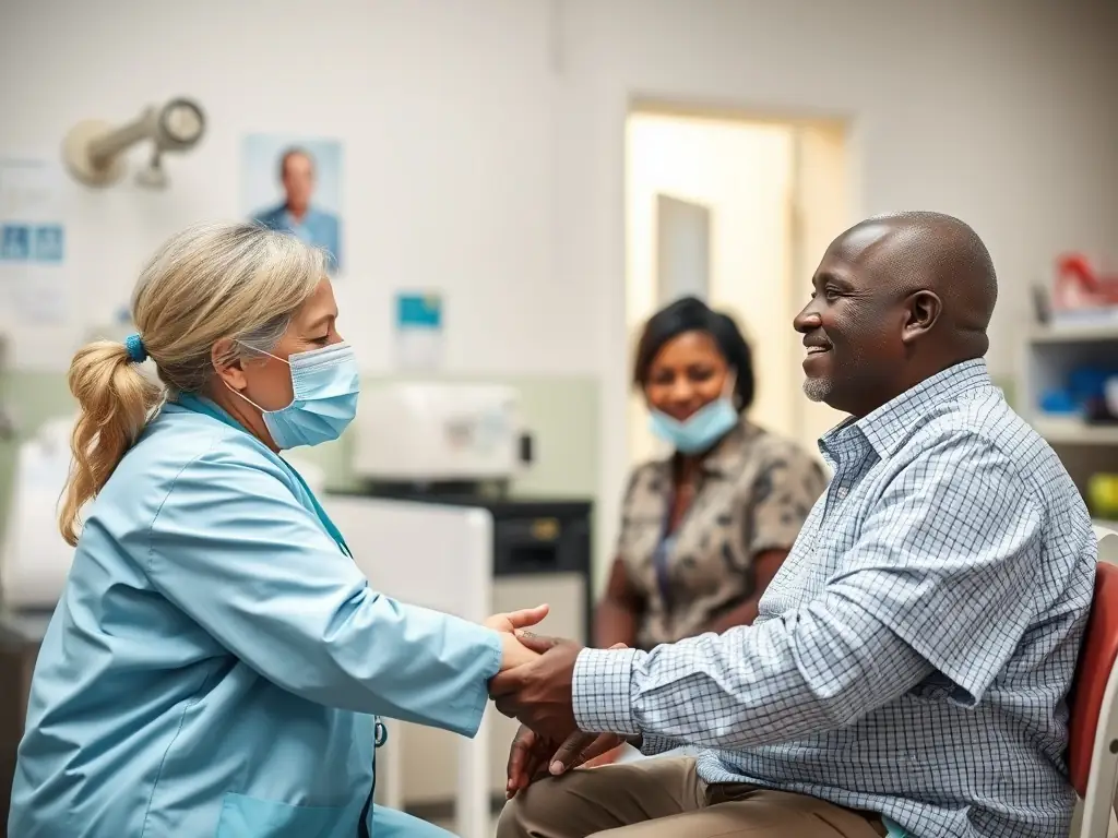 A healthcare professional assisting a community member.